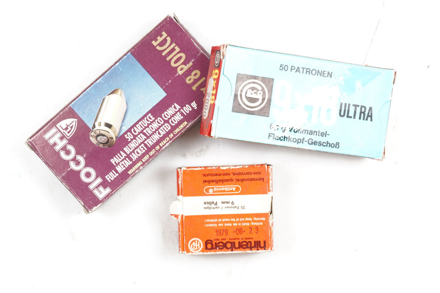 Pistolenpatronen 9 mm Police/Ultra, HP, Fiocchi und Geco, § B