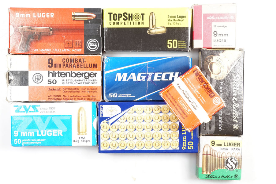 Pistolenpatronen 9 mm Luger, diverse Erzeuger, §B